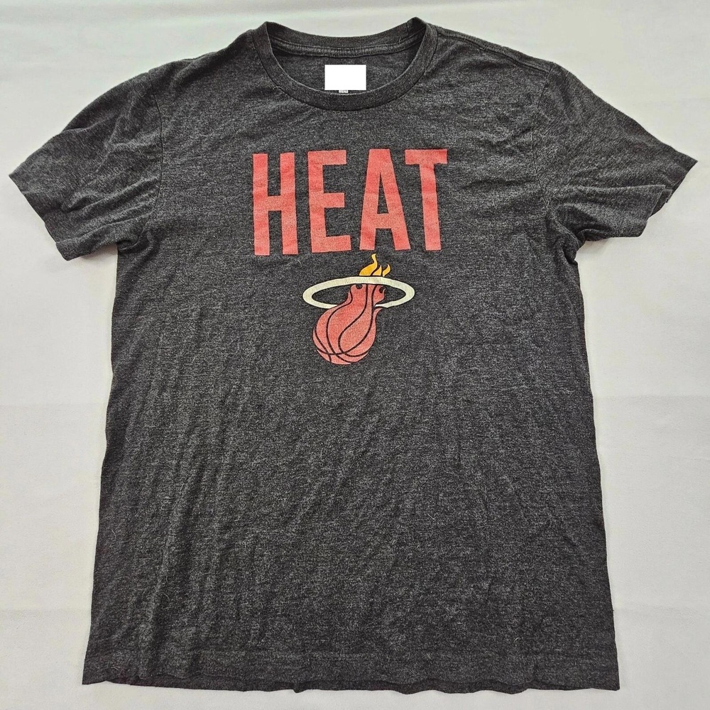 Miami Heat Gray Short Sleeve Cotton Blend Logo T Shirt Mens S
